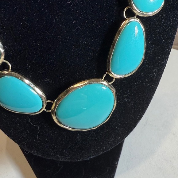 Turquoise Statement Necklace Gold Tone Chain Fashion Jewelry Women - Picture 2 of 4